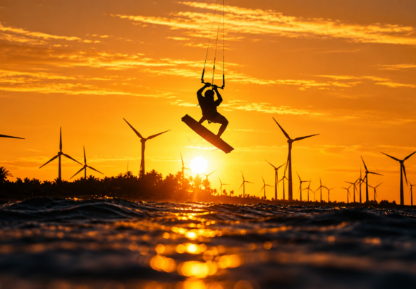 Kitesurfista-ao-por-do-sol-no-parque-eolico