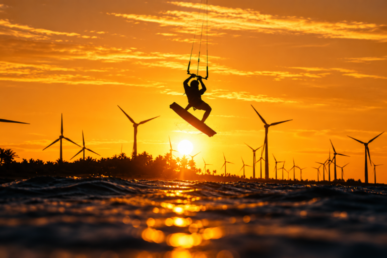 Kitesurfista-ao-por-do-sol-no-parque-eolico